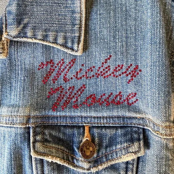Disney Store Vintage Denim Jacket Mickey Mouse girls size 14/16 - Picture 2 of 5
